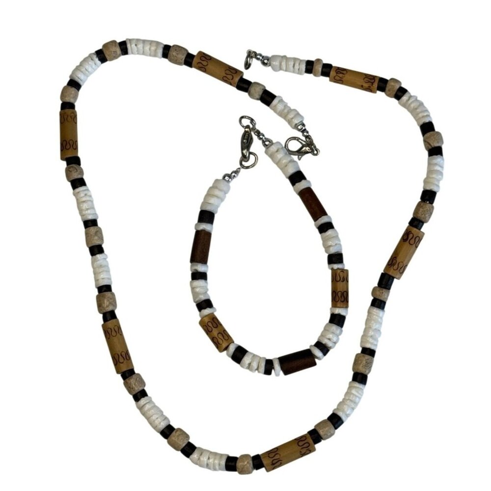 Vintage Southwestern Heishi Puka Shell Disc Necklace 18" Bracelet 8" Set - Picture 3 of 7